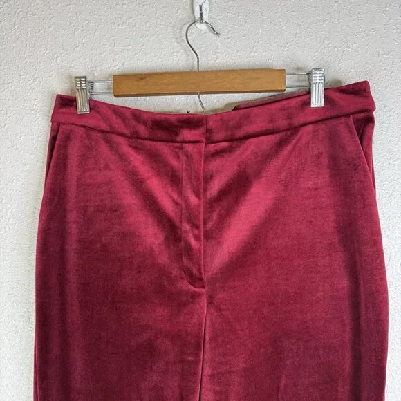 Express Editor High Rise Velvet Stretch Straight Ankle Pants Ruby Red SZ 14 - Picture 3 of 16